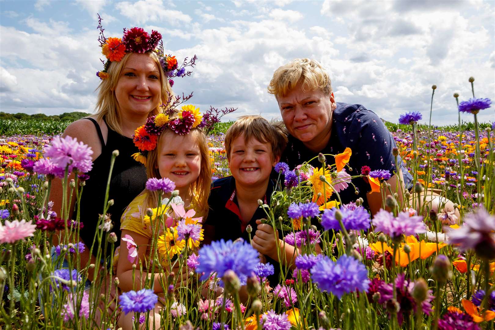 Kate and Willow Larke, with Zachary and Rachel Larke, pick their own flowers. Pictures: Mark Bullimore