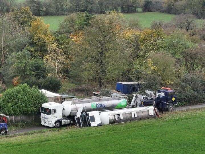 The tanker remained in the ditch for most of the day. Picture courtesy of Dave Funnel