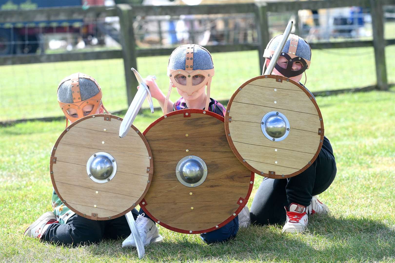 Blaze Odin Bingham, Seth Stephens and Silas Thor Bingham at the Saxon and Viking festival at Stonham Barns Park. Pictures: Mecha Morton
