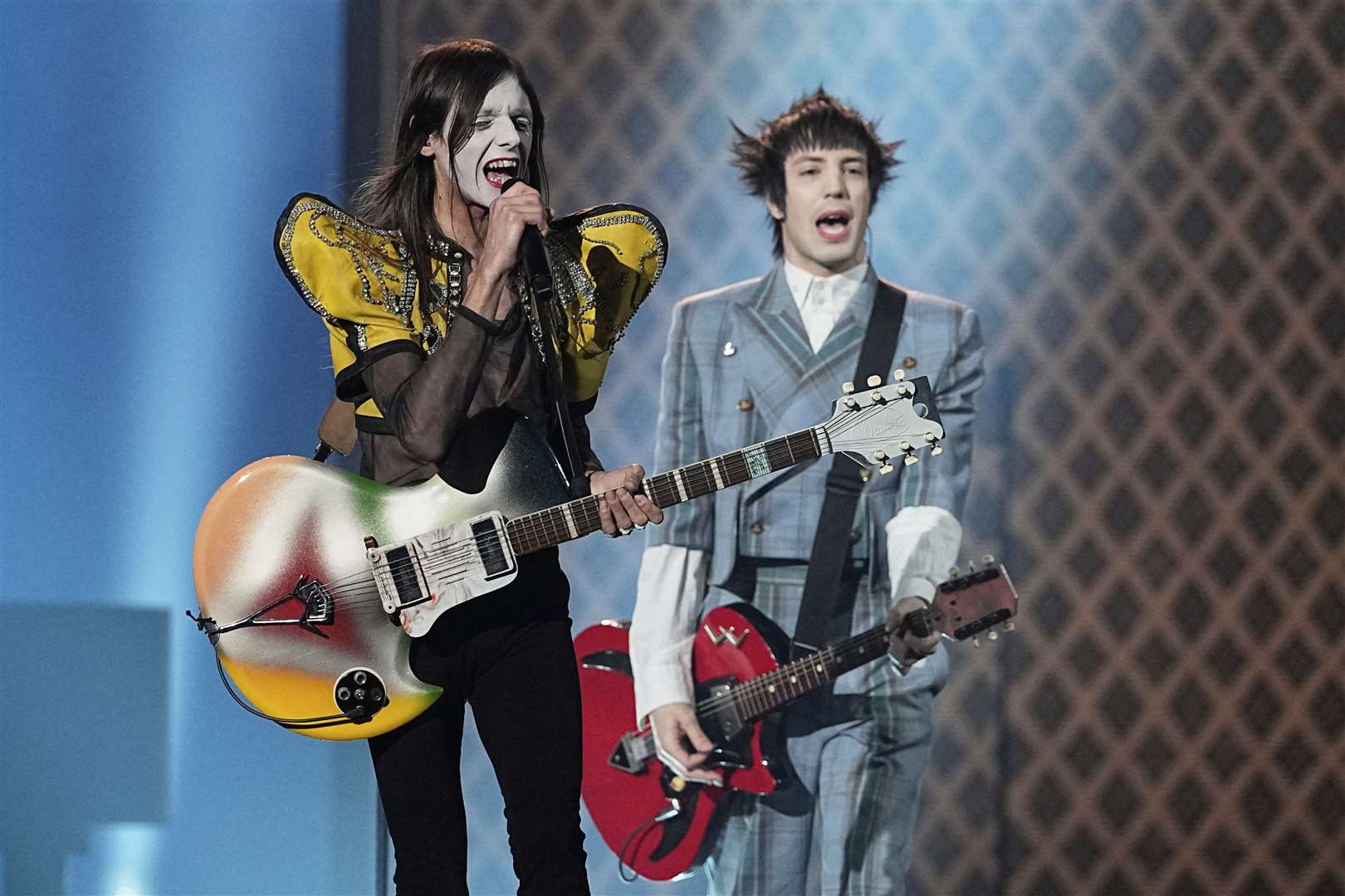Lucio Corsi from Italy performs Volevo Essere Un Duro at the Eurovision Song Contest (Martin Meissner/AP)