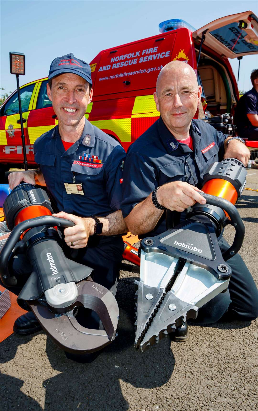 Watch managers Perry Smith and Mark Wilson with some of the new hydraulic rescue equipment. Picture: Mark Bullimore