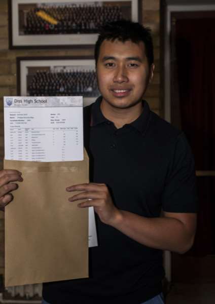 A level results at Diss High School. Philippe Maju with his results. ANL-150813-105006005