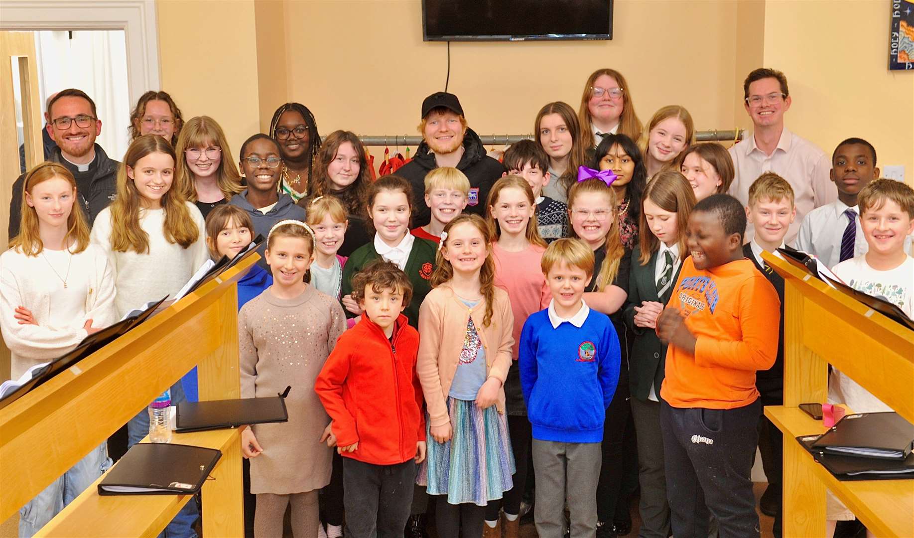 Ed Sheeran dropped in on young choristers at St Mary le Tower in Ipswich. Picture: Tom Mumford