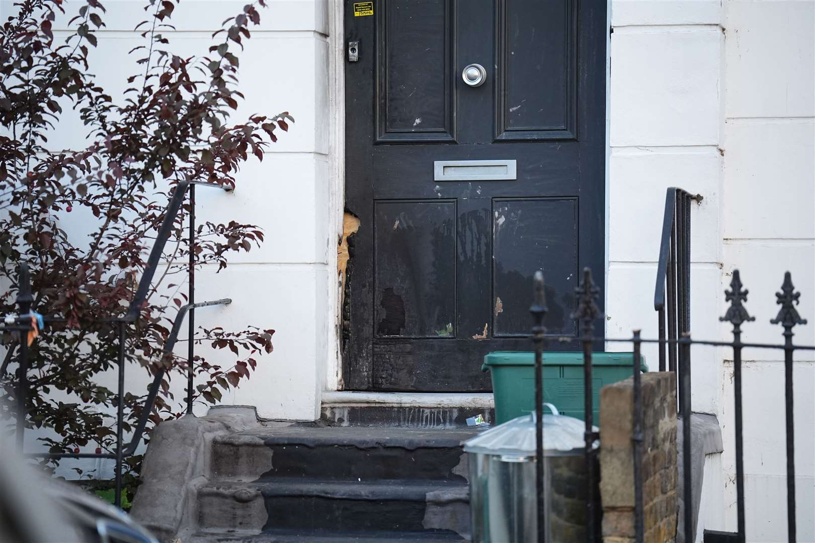 A view of the entrance of a property linked to Prime Minister Sir Keir Starmer in Islington, north London, after a suspected arson attack (James Manning/PA)