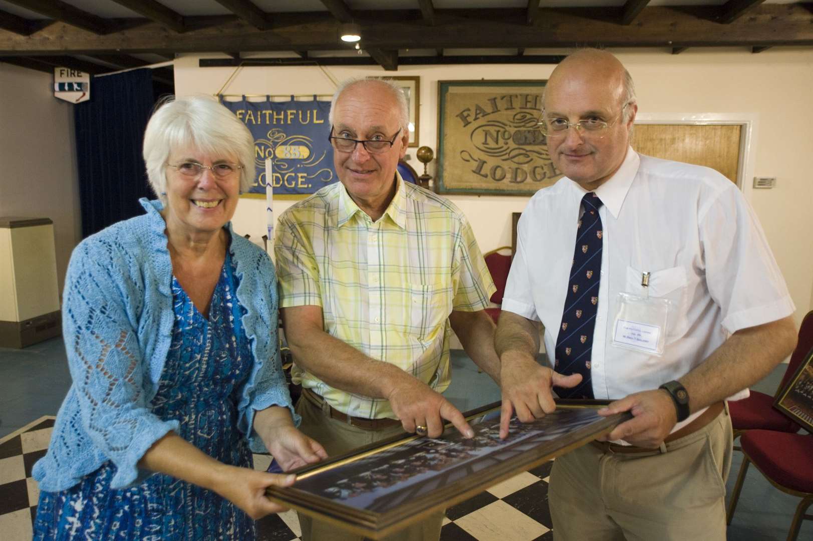 Mr Browne (centre) at the Masonic Lodge Open Day in Harleston with Meryl Butcher and Tim Baldry.