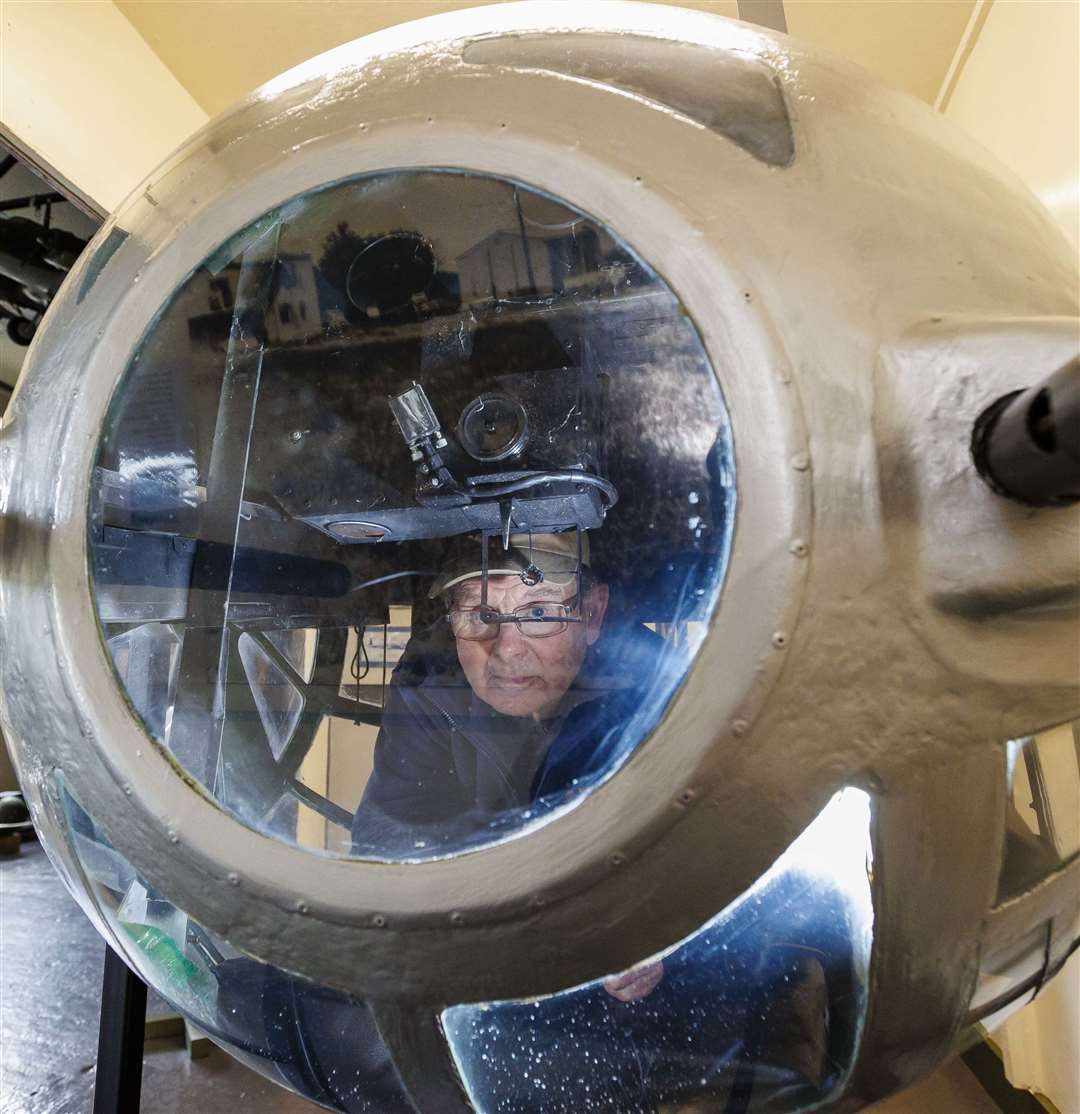 Ron Batley demonstrates the Ball Turret