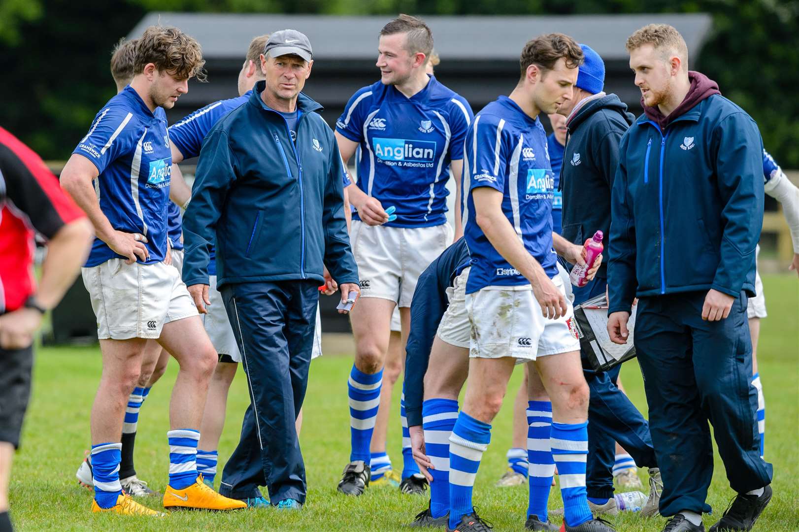 Nick Greenhall with the Diss players at the end of last season, his only completed campaign in charge due to Covid-19 Picture: Mark Bullimore