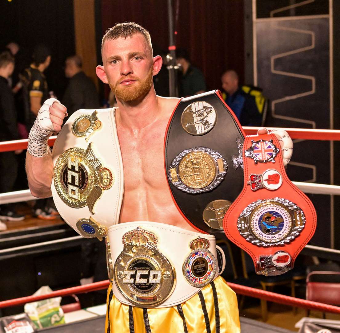 Leon Dunnett with his world title belt. Picture: Michael Ault