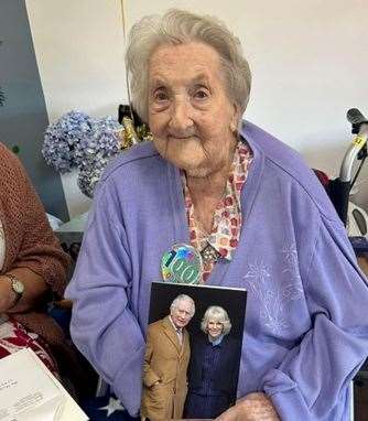 Sheila Inglin with her card from King Charles and Queen Camilla. Picture submitted