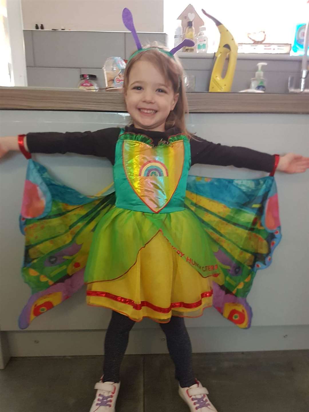 Lily-Mae Loome dressed as The Hungry Caterpillar for her first World Book Day at Harleston School Nursery.