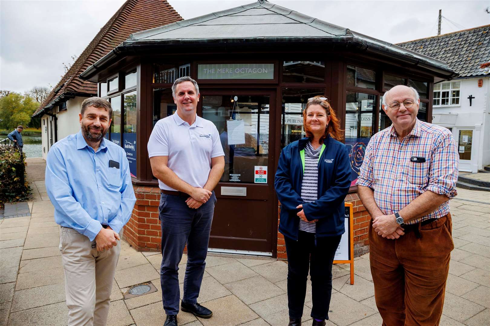 South Norfolk Council opened the Octagon in Diss in 2022. Pictured are Graham Minshull, Rob Adams, Julia Tovee-Galey and Keith Kiddie. Picture: Mark Bullimore