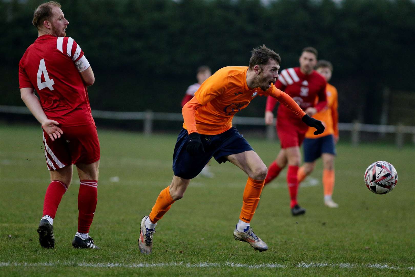 Liam Jackson was on target for Diss during Tuesday night’s defeat. Picture: Mark Bullimore
