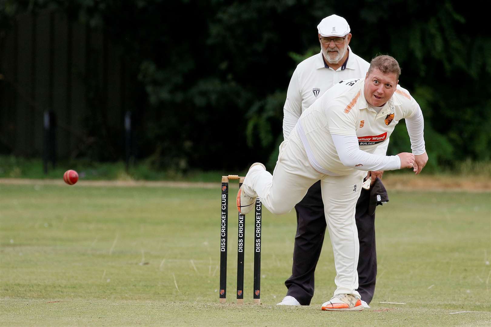 Rob Tooke bowling for Diss. Picture: Mark Bullimore