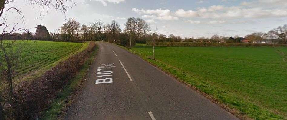 The incident happened at 1:10pm today on the B1077 in Helmingham. Source: Google Maps