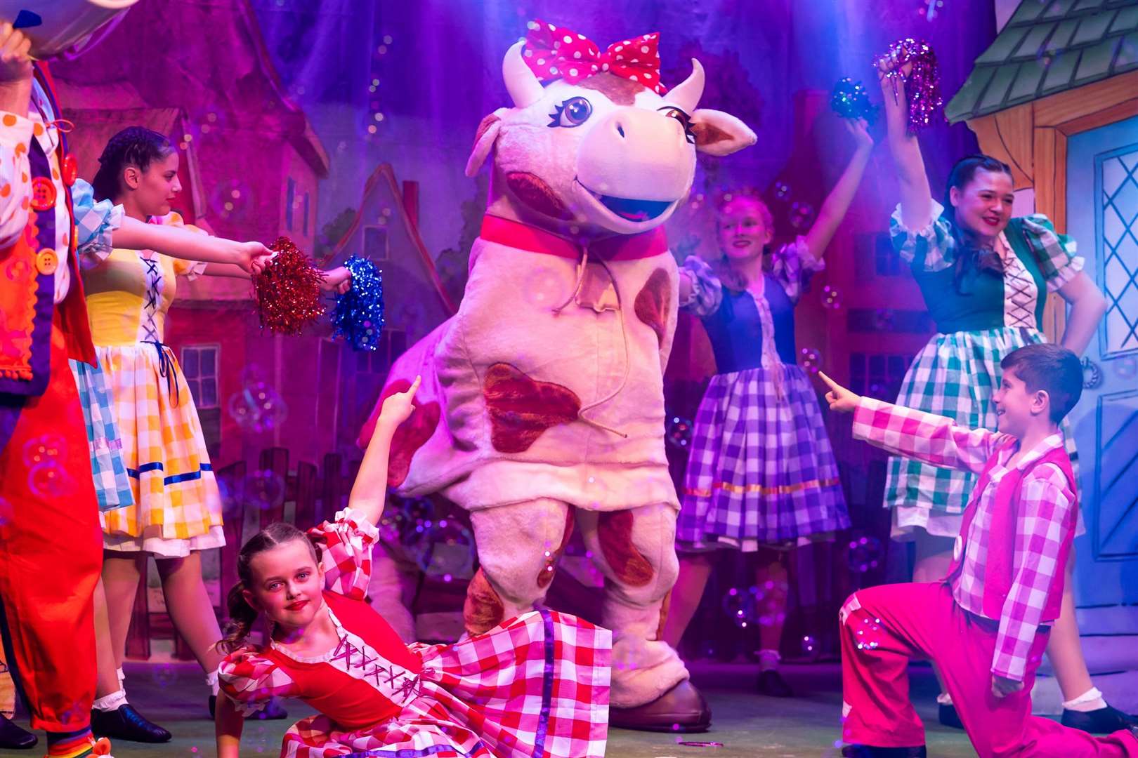 Mootilda the Cow, played by Emily Buckle and Jasmine Kibble, as well as the junior ensemble brought everything together brilliantly. Pictures: The Corn Hall, Diss
