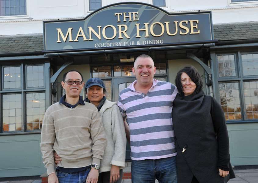 The Dolphin Inn has been taken over, renamed Manor House. Possibly becoming a Thai restaurant and potentially opening this week. ''Pictured: Nish Intrabal (Business Partner), Su Knight (Head Chef), Johnny Parr (Business Partner) and Sabrina Iredale ANL-150212-164123009
