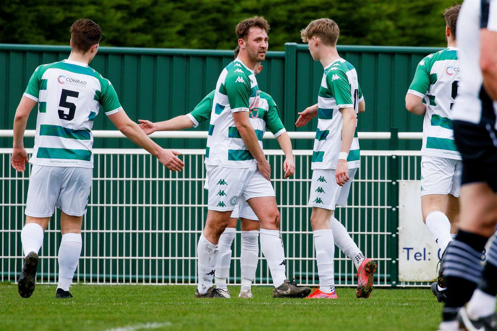 Framlingham celebrate their second goal against Swaffham Town Picture: Mark Bullimore