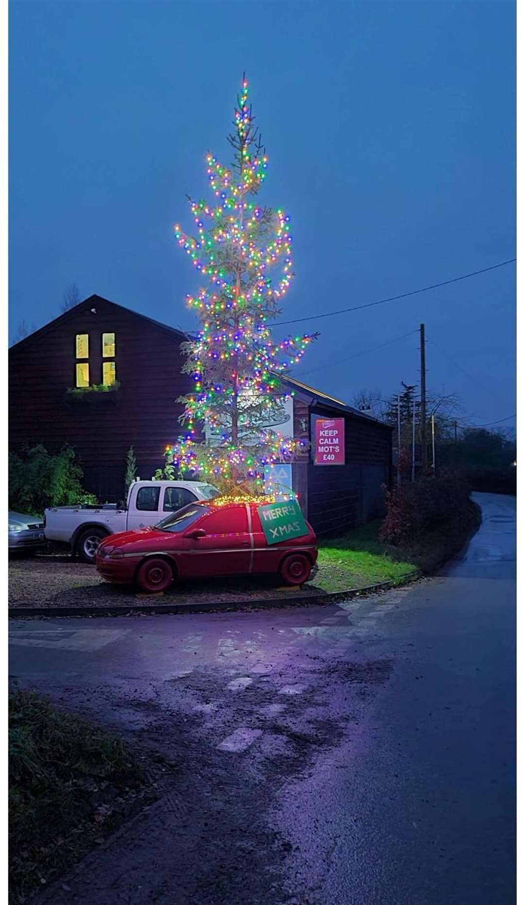 Over Christmas, the Corsa was illuminated outside Vincent's Garage, in Rushall. Credit: Rob Vincent