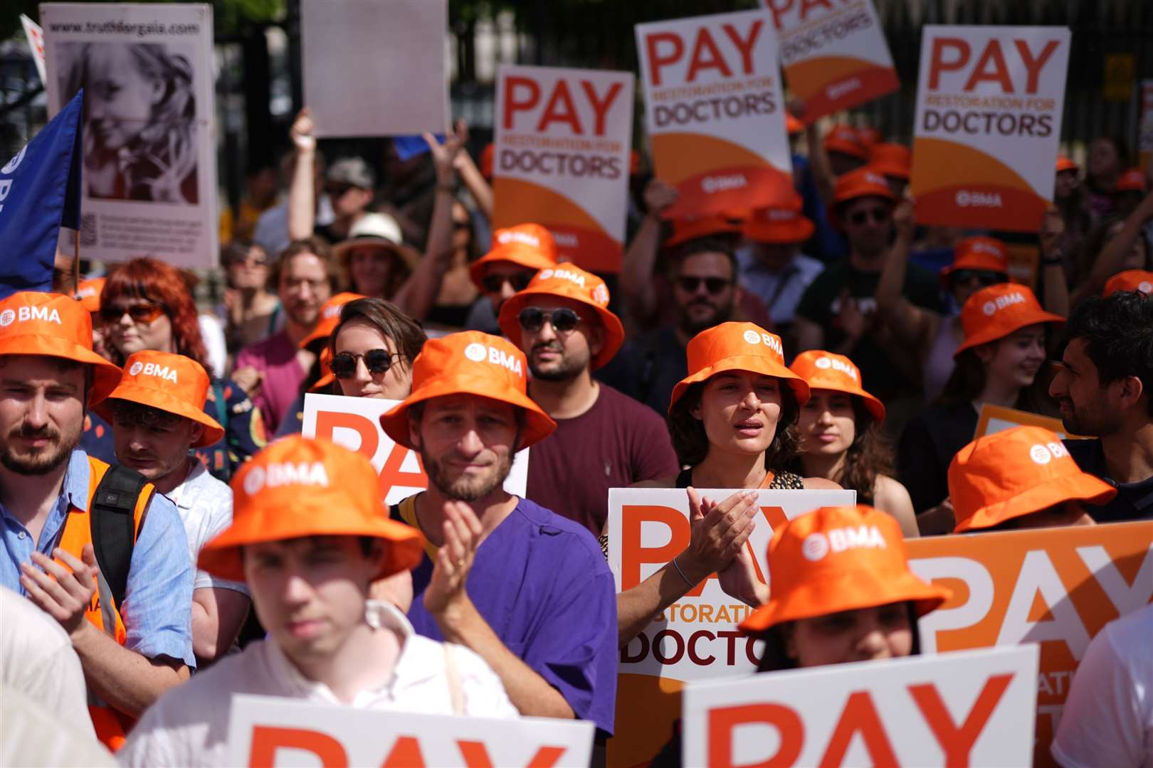 Resident doctors protesting opposite Downing Street in June 2024 (Jordan Pettitt/PA)