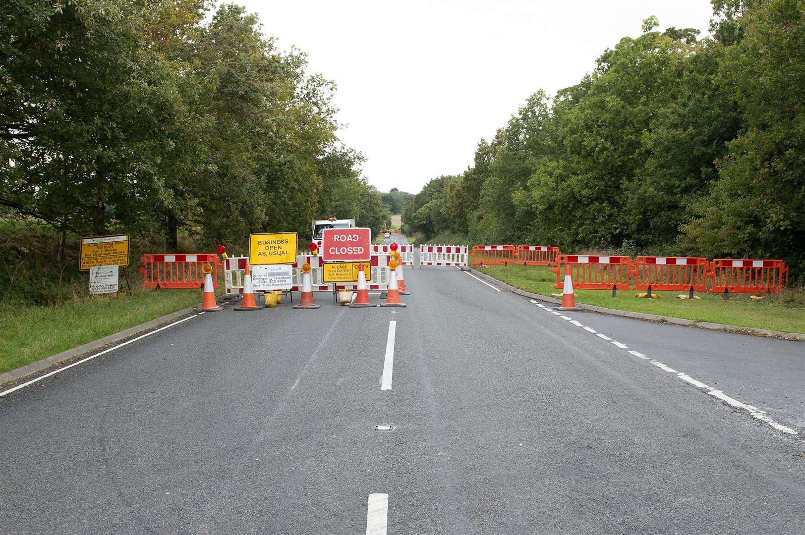 The road closure heading into South Lopham on the A1066, causing havoc on the surrounding lanes. Picture by Mecha Morton.
