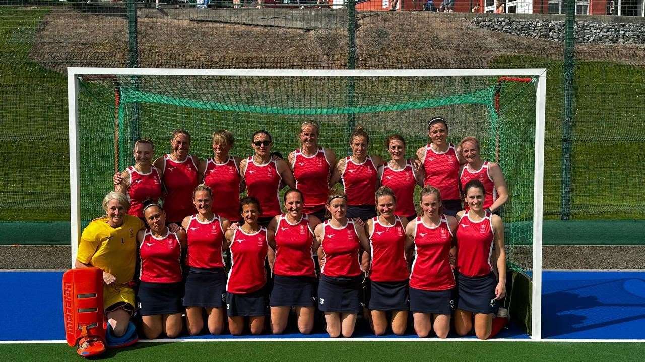 Lucy Field (back right) earned a second-placed finish with England at the Over-40s Four Nations tournament Picture: Neil Keating