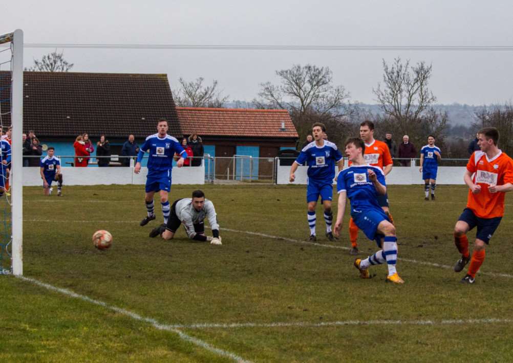 GOAL-DEN DEBUT: Jake Indie watches on as his shot rolls into the net for a goal on his first appearance for the club