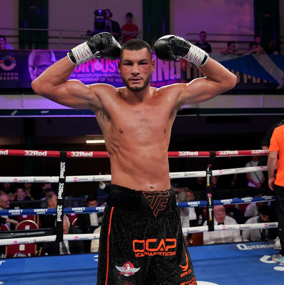 Tommy Fletcher celebrates his victory against Viktar Chvarkou. Picture: Queensberry Promotions