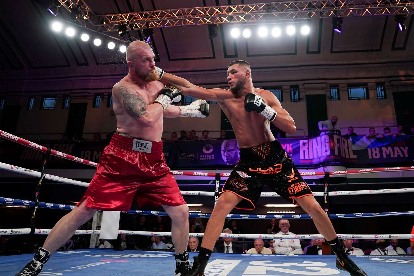 Norfolk fighter Tommy Fletcher finds a way through against Viktar Chvarkou at York Hall. Picture: Queensbury Promotions