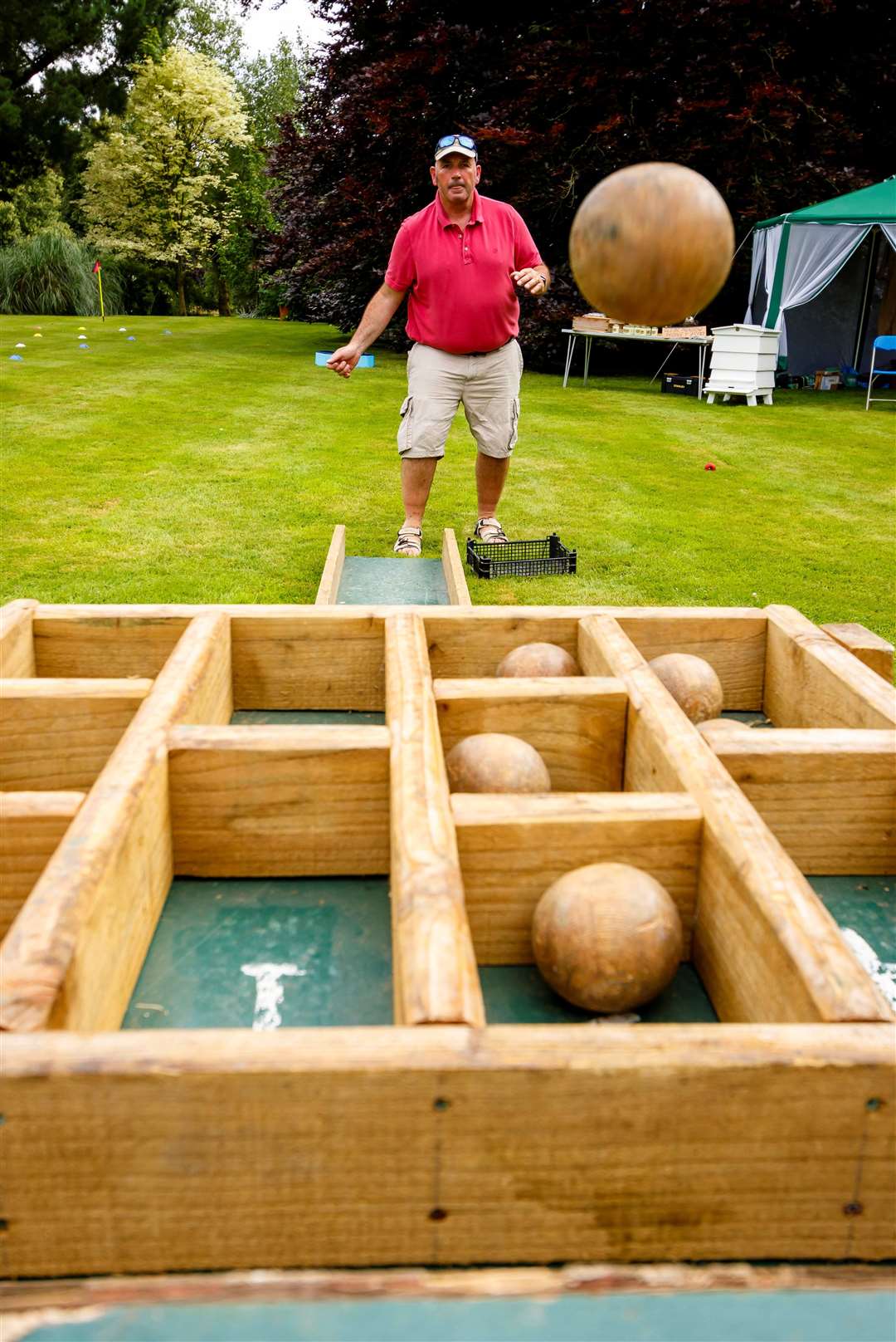 Bruce Colman playing Ski Bowling. Picture: Mark Bullimore
