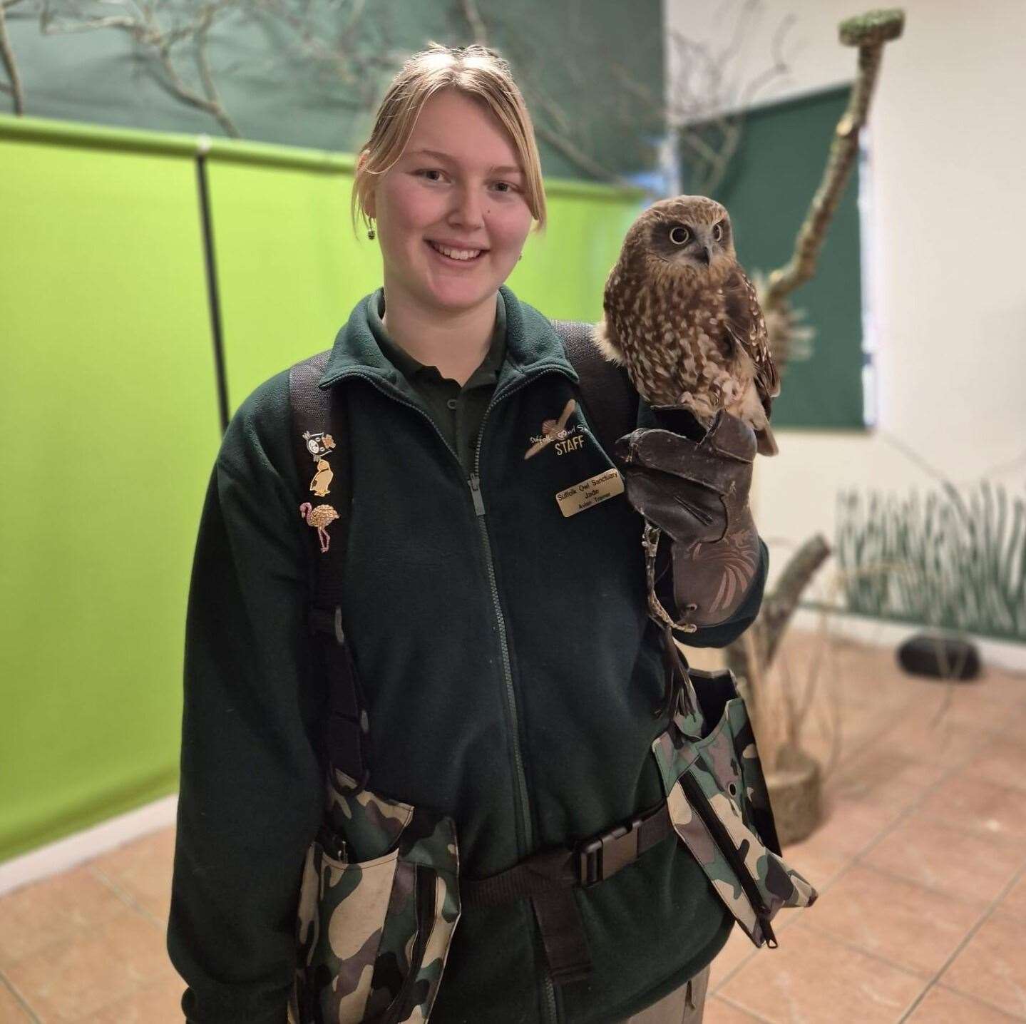 Jade Baldwin with Auckland the Boobook Owl