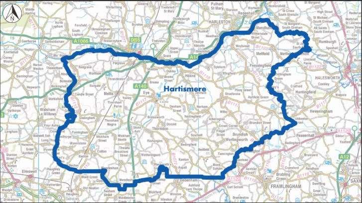 The Hartismere water resource zone, which covers Eye and surrounding areas. Picture: Essex and Suffolk Water