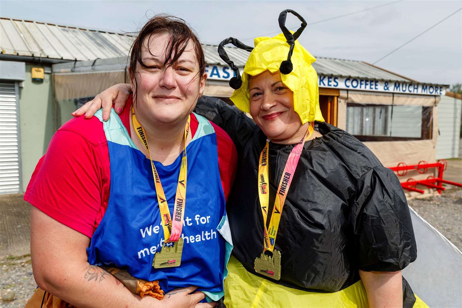 Maria Groves and Becky Carter at the finish line. Picture: Mark Bullimore
