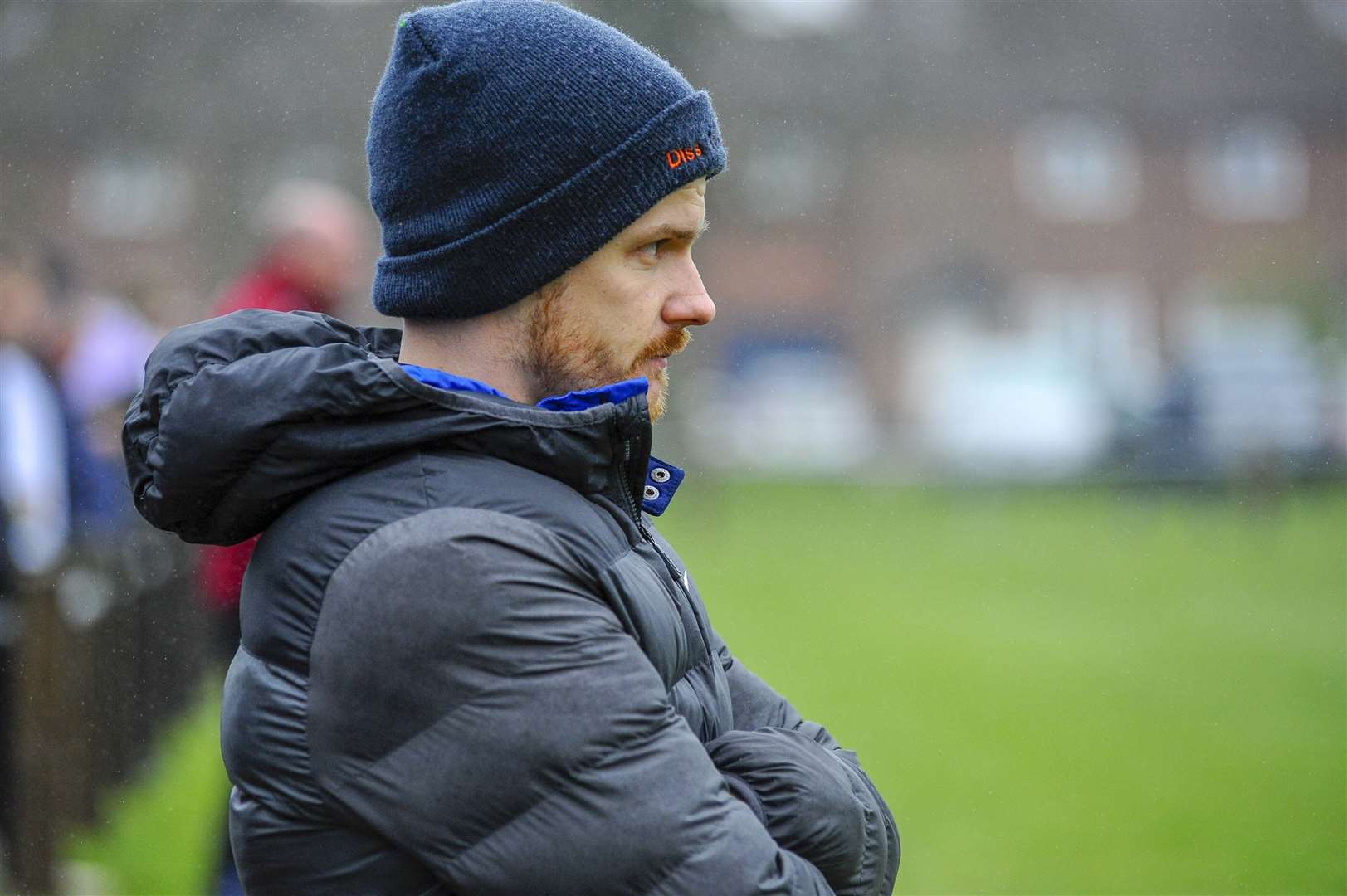 Football action from Harleston Town vs Diss Town FC - Diss Manager Jon Abbott..Picture: Mark Bullimore Photography. (13021689)