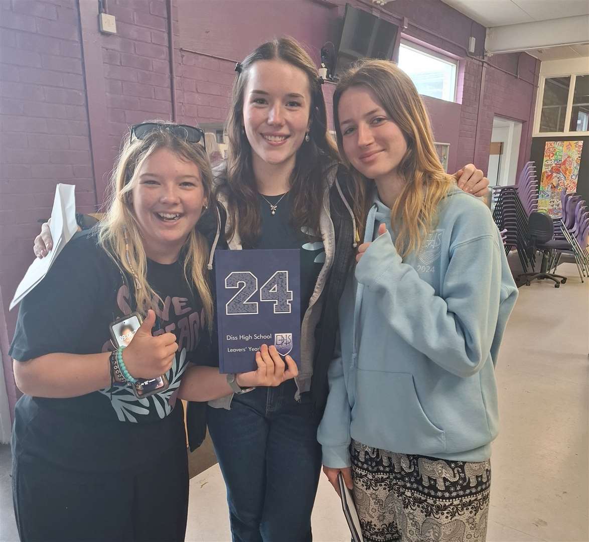 Diss High School students Tegan, Amy and Maja on GCSE results day. Picture submitted