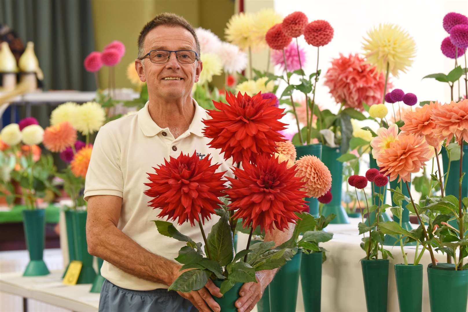 Diss and District Horticultural Society Autumn Show 2019 at Roydon Village Hall. Pictured is Clive Savage with his prize winning Dahlias. Pictures by Angela Sharpe.