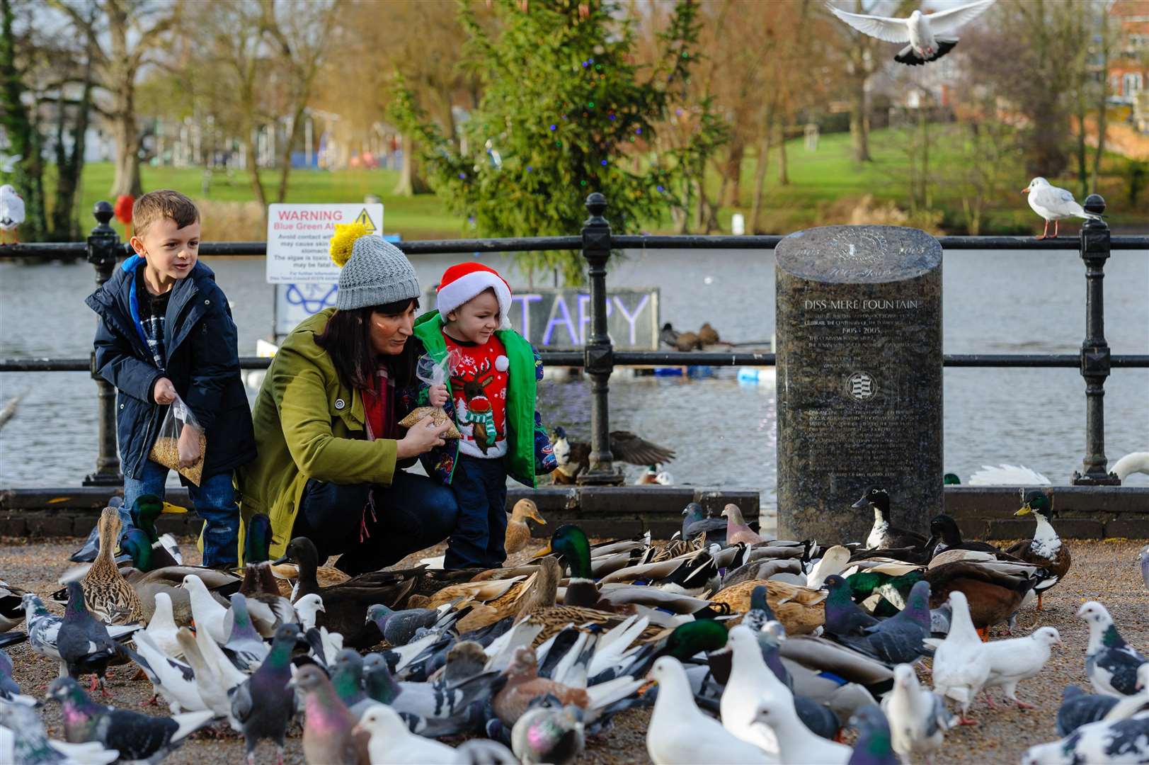 Joe, Louise and Patrick feeding the ducks