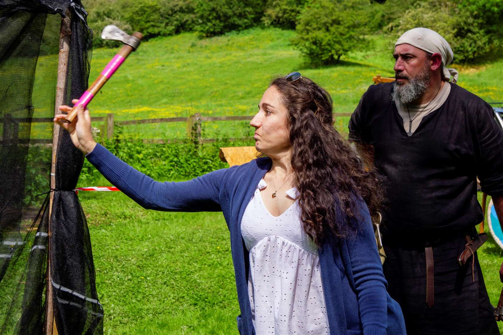 Sarah Berry throwing an axe at the Viking Day at The Dove Inn, Alburgh. Picture: Mark Bullimore