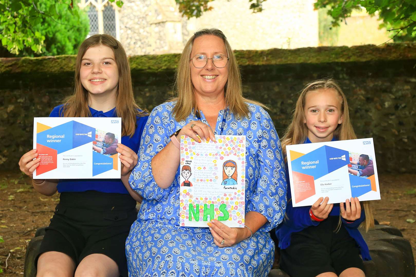 Palgrave Primary School Students Ella Harber and Penny Dakin with their teacher Mrs Cook