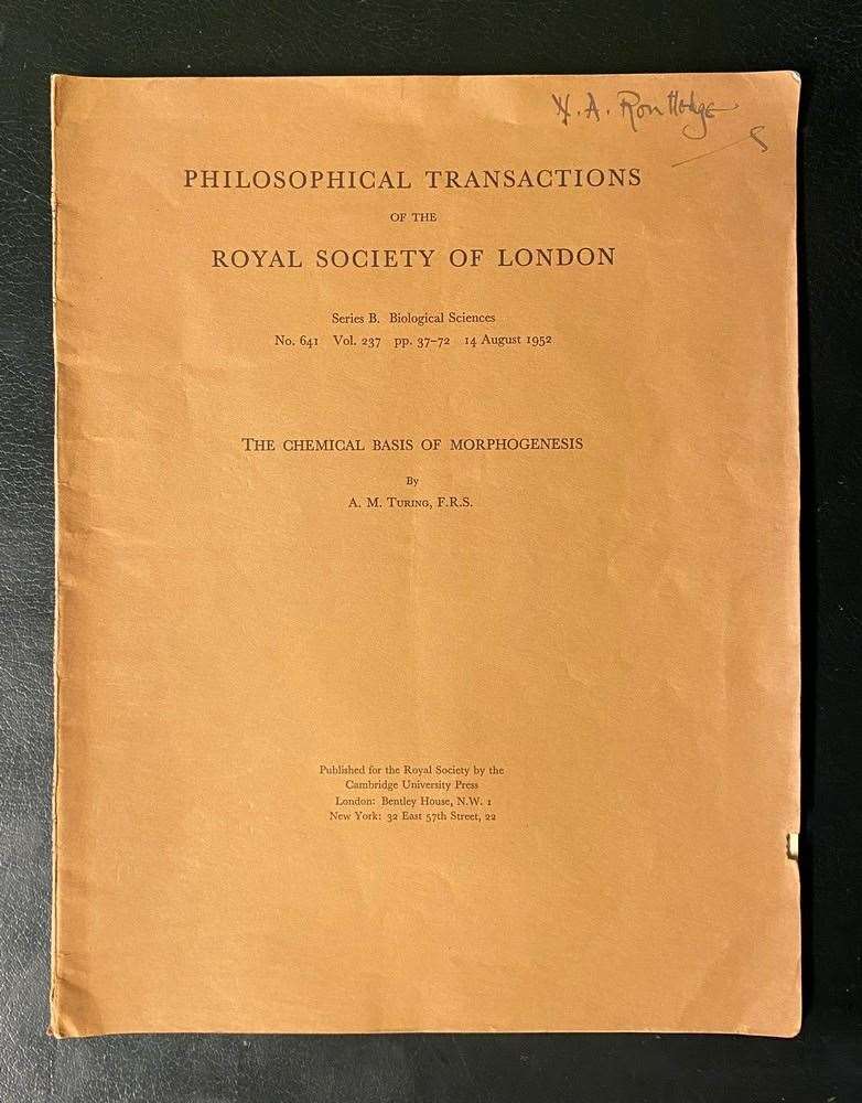The Chemical Basis Of Morphogenesis, from 1952 – Turing’s last major published work – sold for £19,500 (Rare Book Auctions/PA)