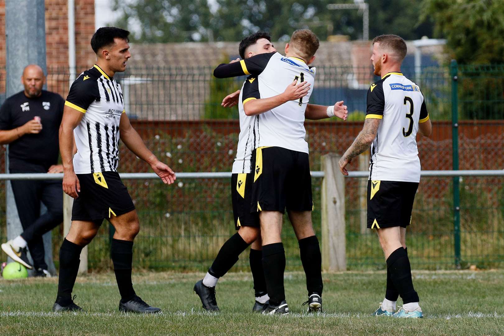 Harleston celebrate against Biggleswade Town. Picture: Mark Bullimore