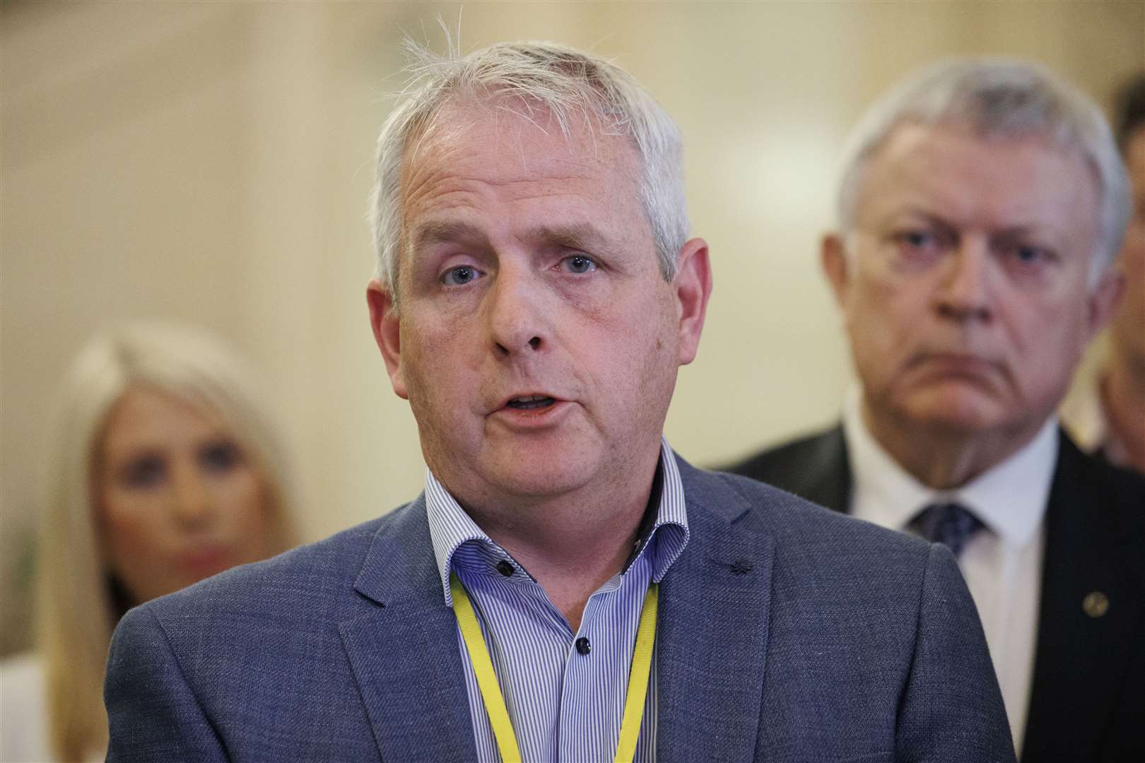 Bob Hogg, father of Caitlin Hogg, speaking during a press conference at Parliament Buildings at Stormont (Liam McBurney/PA)