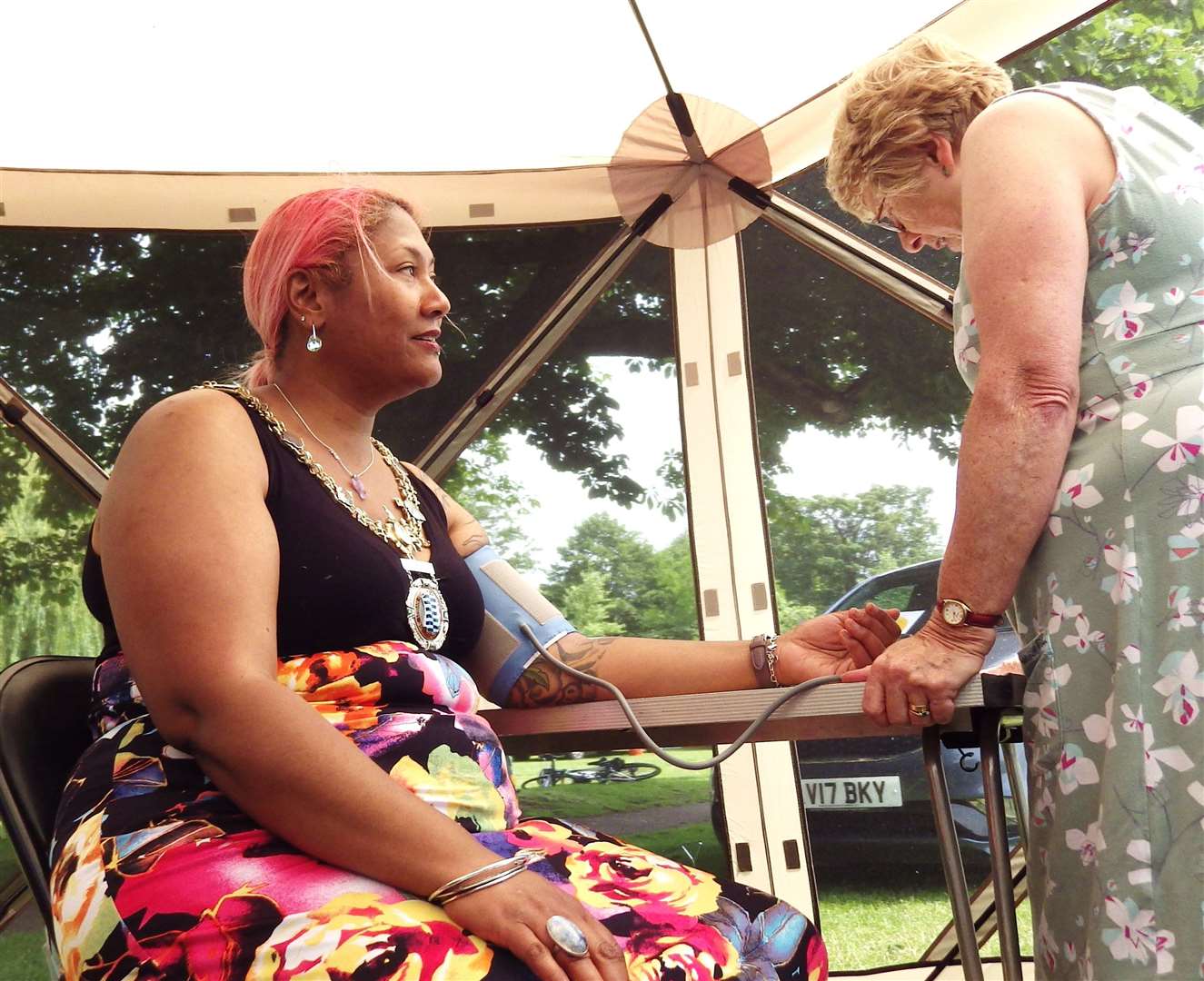 Mayor of Diss, Sonia Browne, gets to know her blood pressure Pictures by Chris Mordey