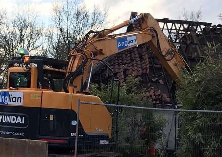 Demolition of the fire-damanged Breckland Lodge has begun. Submitted picture.