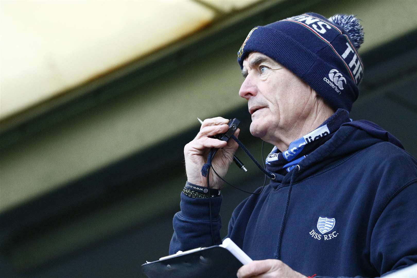 Nick Greenhall at what proved to be his last home game in charge of Diss, a 31-25 defeat to Ipswich YM on December 3 Picture: Mark Bullimore