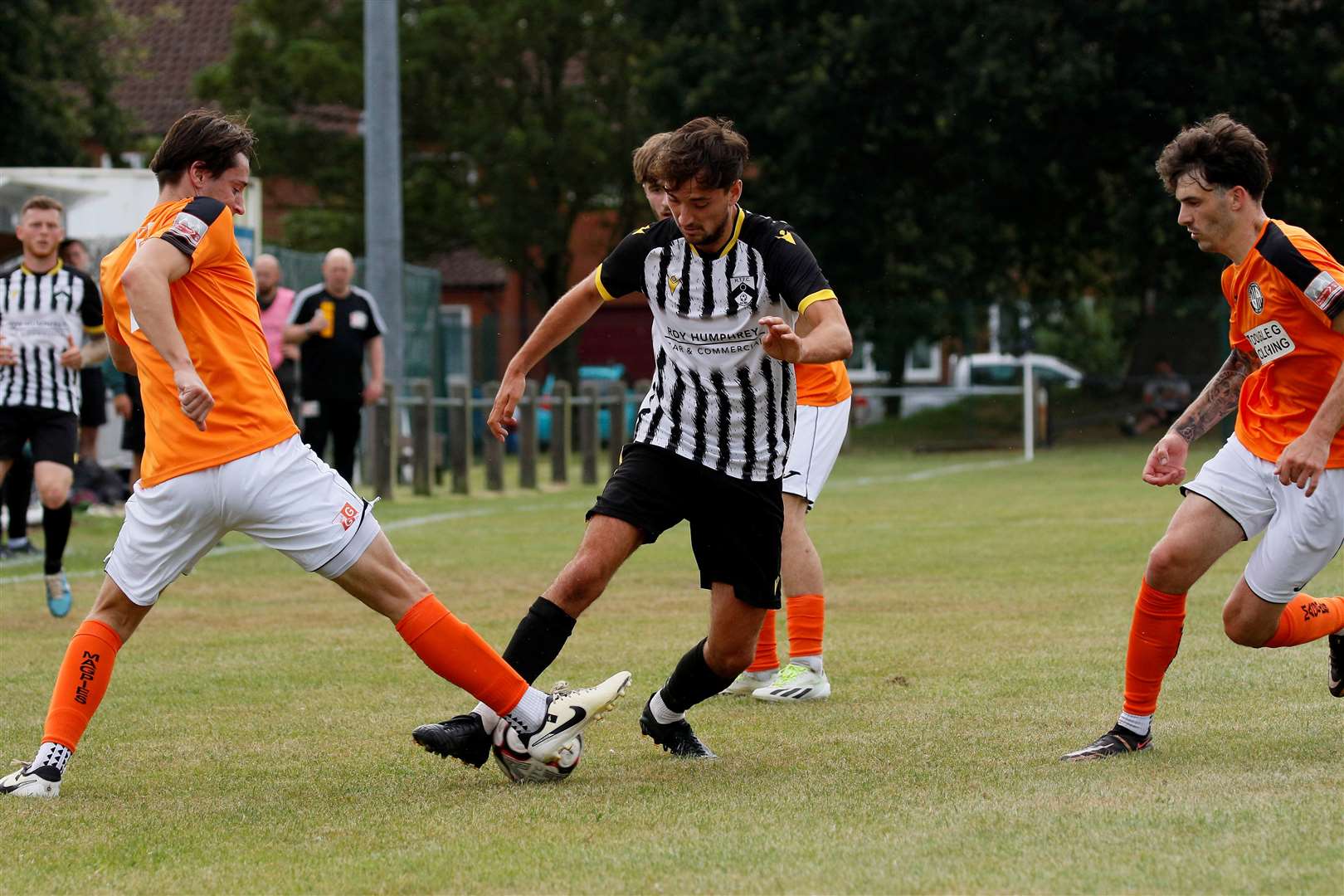 Rob Turner dribbles through Heacham’s defence. Picture: Mark Bullimore