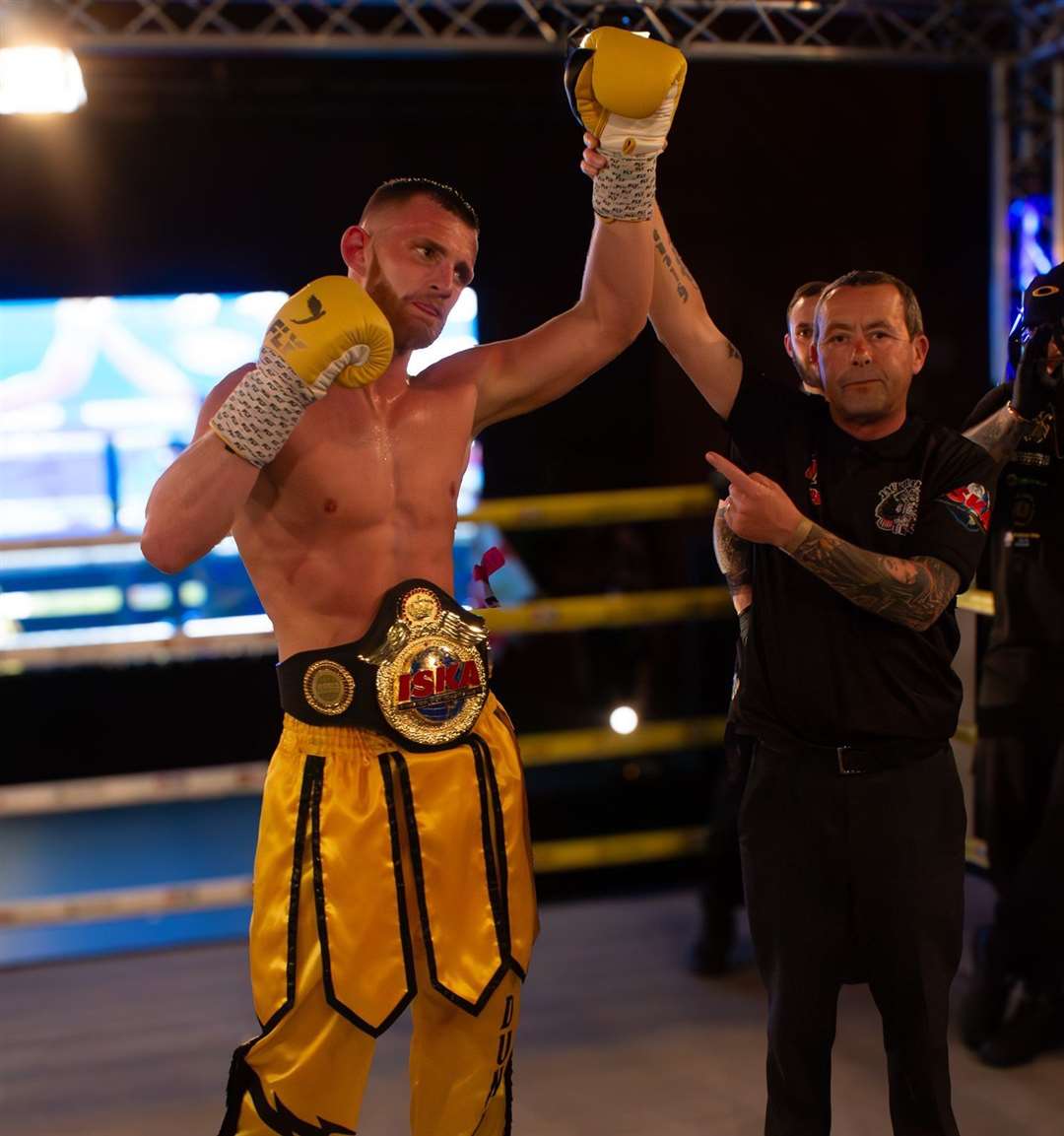 Leon Dunnett claimed the ISKA light-heavyweight world kickboxing title Picture: TBarber Photography