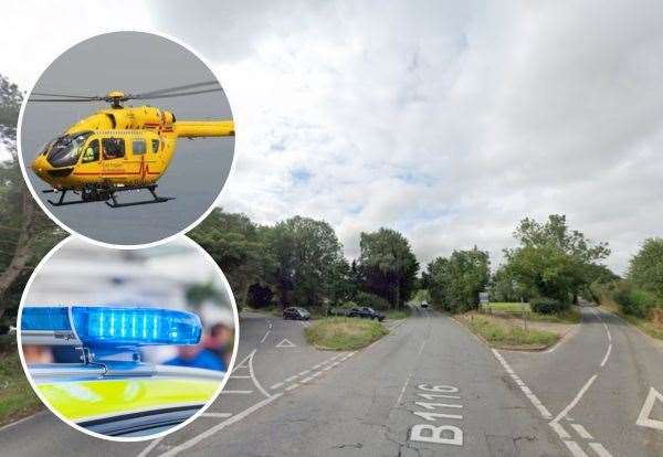 A motorcyclist has been taken to hospital by air ambulance with life-threatening injuries following a collision at a junction in Weybread. Picture: Google Maps/iStock