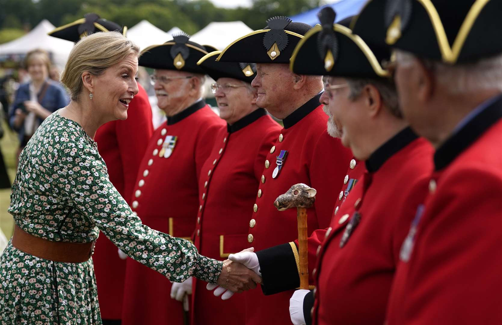 The Duchess of Edinburgh meets with Chelsea pensioners as she attends the Royal Windsor Flower Show (Andrew Matthews/PA)