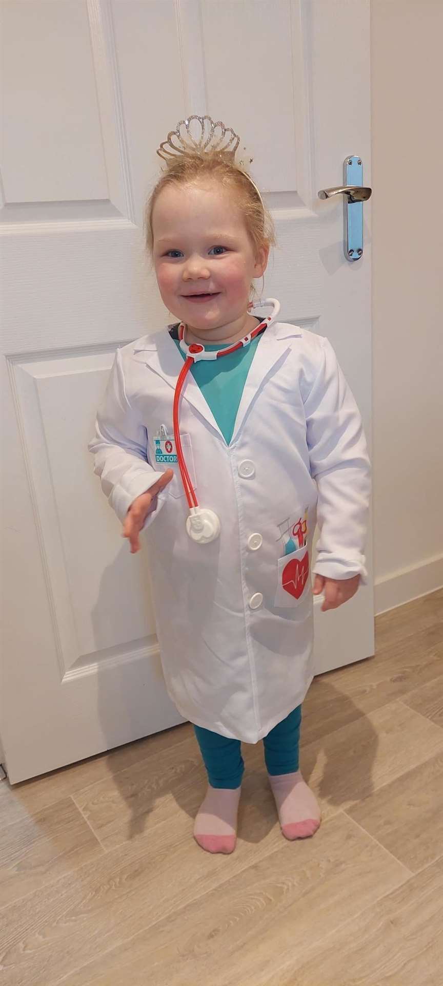 Three-year-old Ellena Roe dressed as Princess Pearl from Zog and the Flying Doctors.