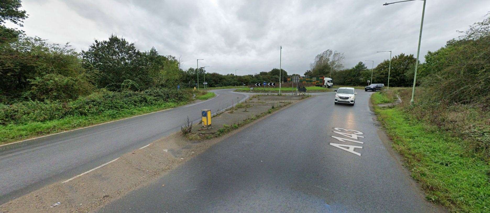 A143, Stuston, near Diss, partially blocked after a crash between a motorbike and car. Picture: Google Maps